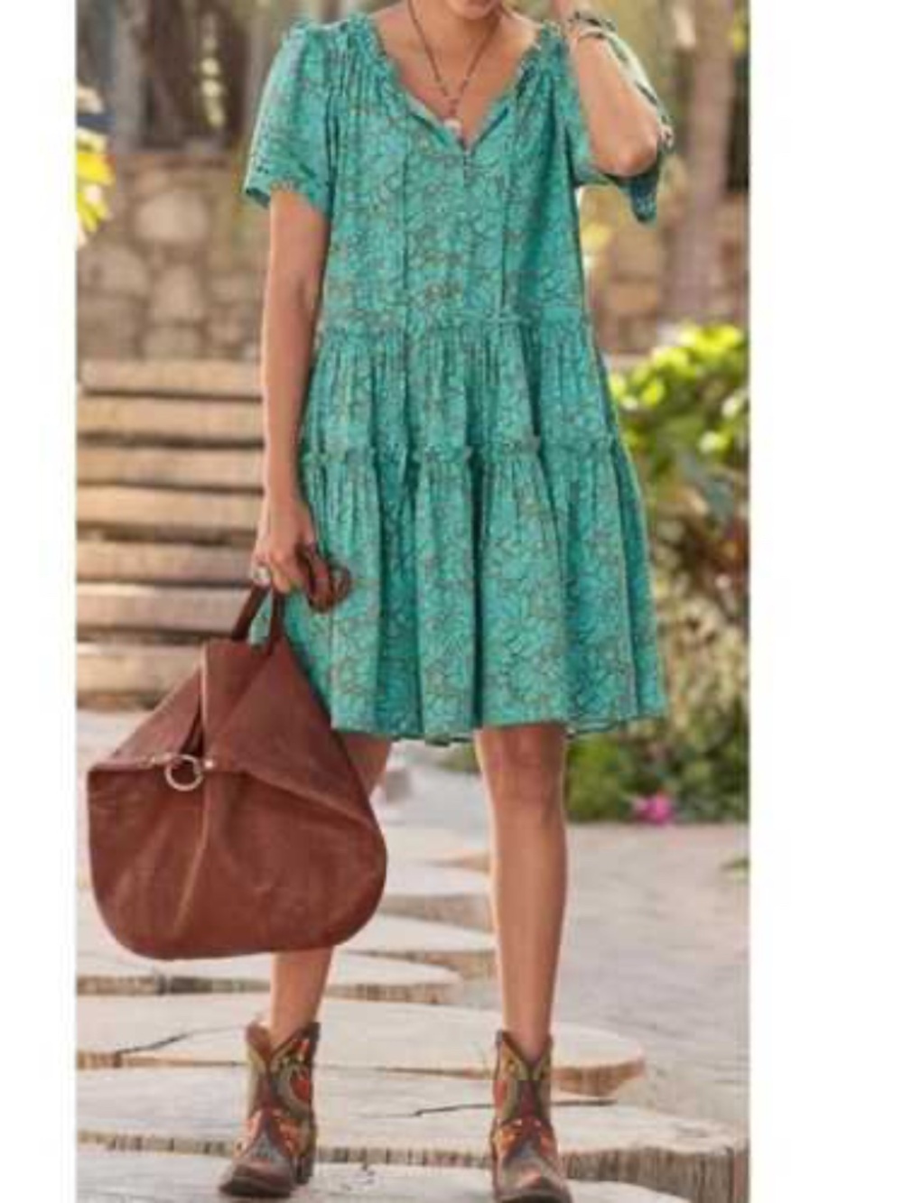 SUNDANCE Liora Jade Floral Print Tiered Dress w/ Flutter Sleeves NWOT/sz LP